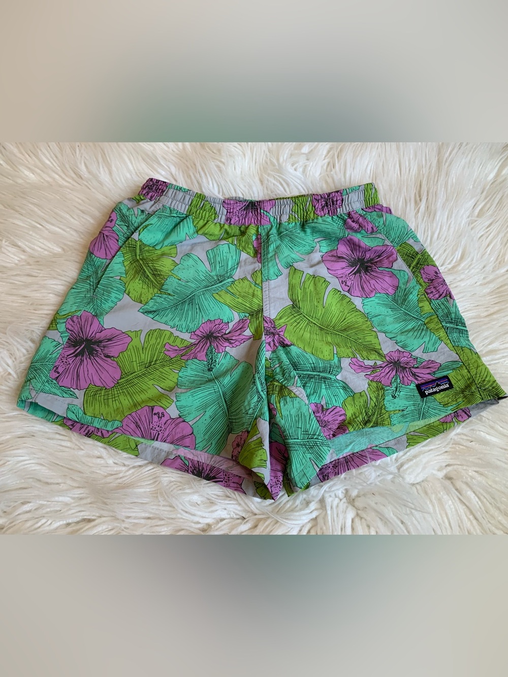 Patagonia Baggies Shorts Floral Green Purple Size XS